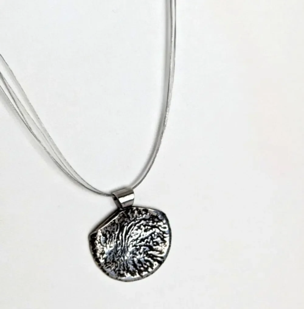 Silver coin pendant Reticulated sterling bail wire necklace 16